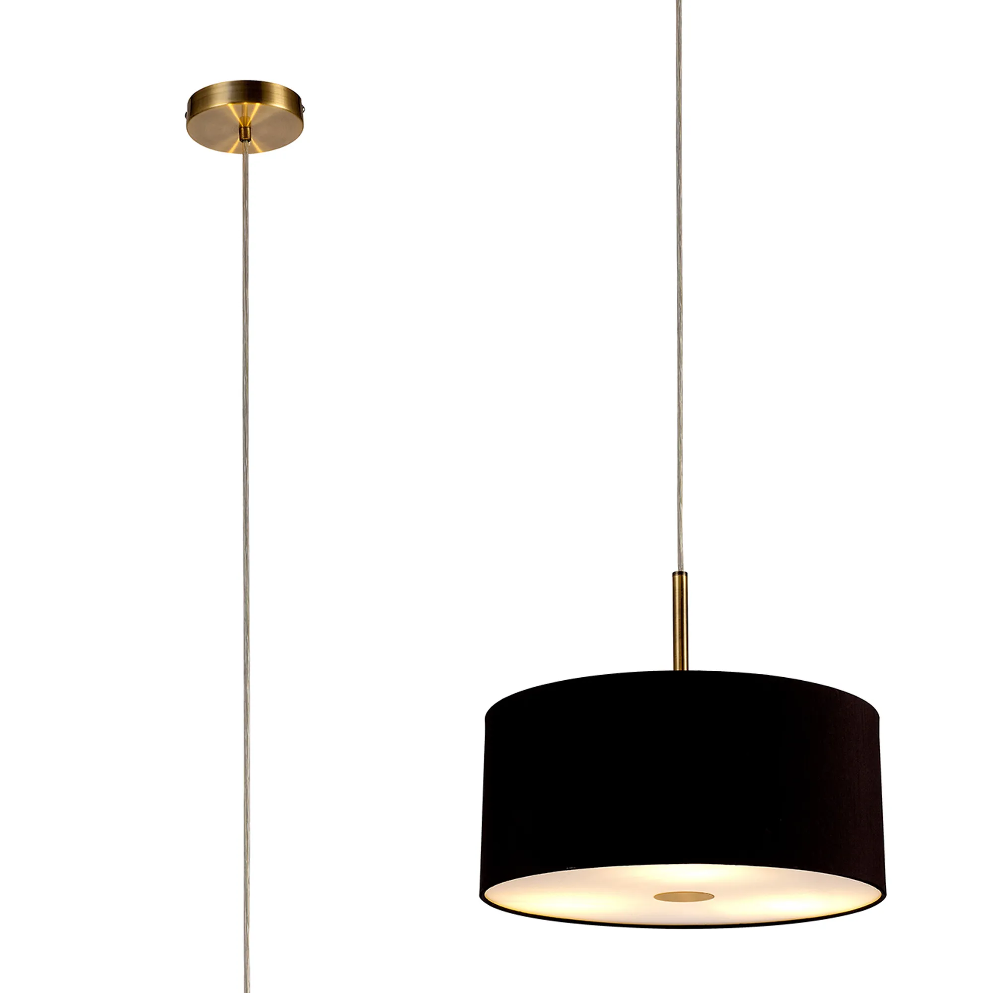 DK0399  Baymont 40cm 3 Light Pendant Antique Brass, Midnight Black/Green Olive, Frosted Diffuser